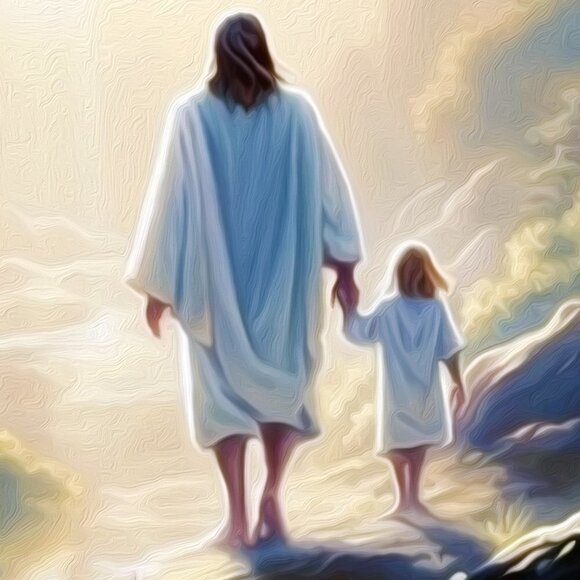 Jesus Christ with Child Walking Towards Paradise Oil Painting Art Print - Picture 6 of 7